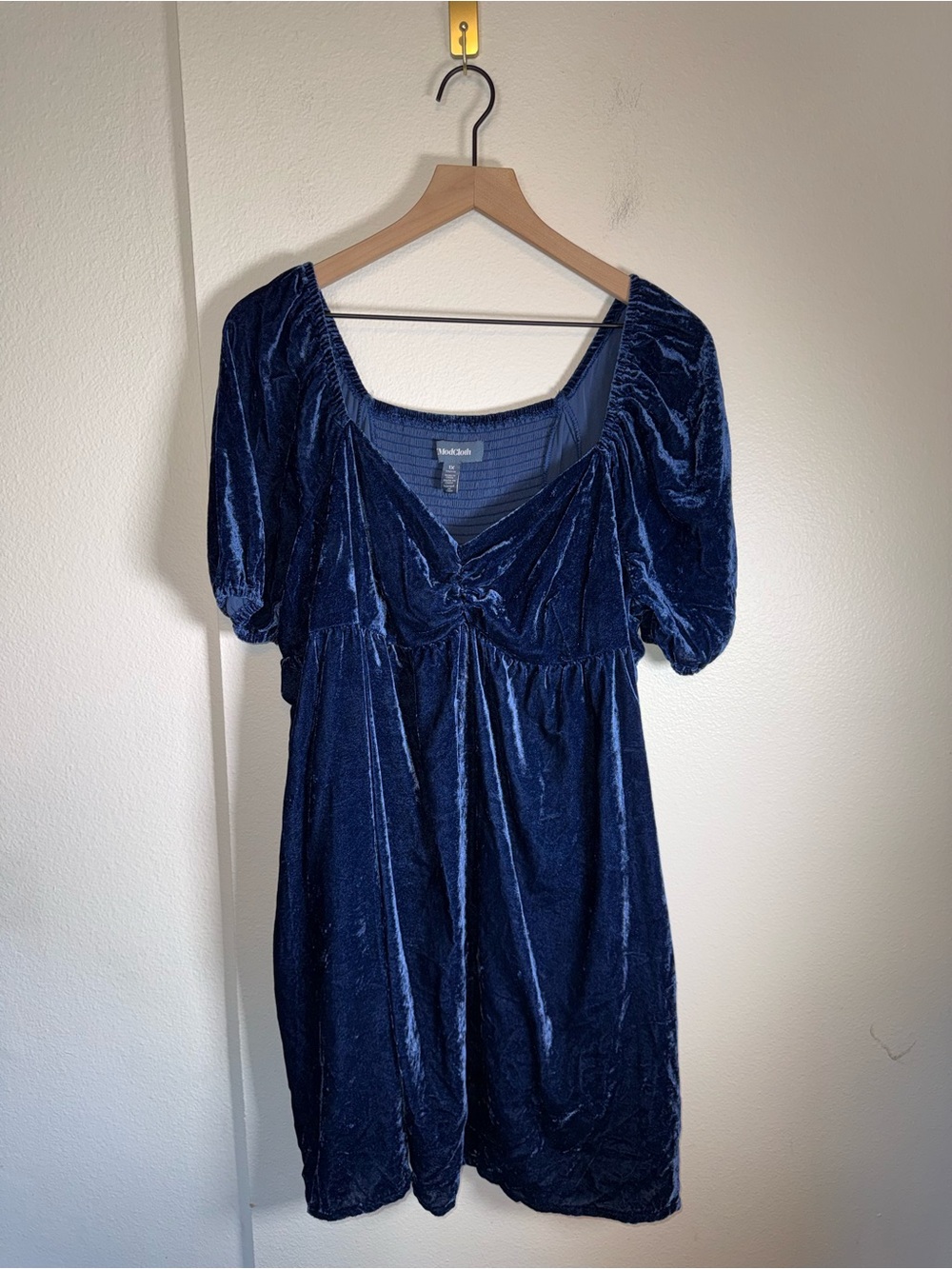 MODCLOTH Velvet Party Wedding Guest Ruched Navy Blue Textured Mini Dress 1X